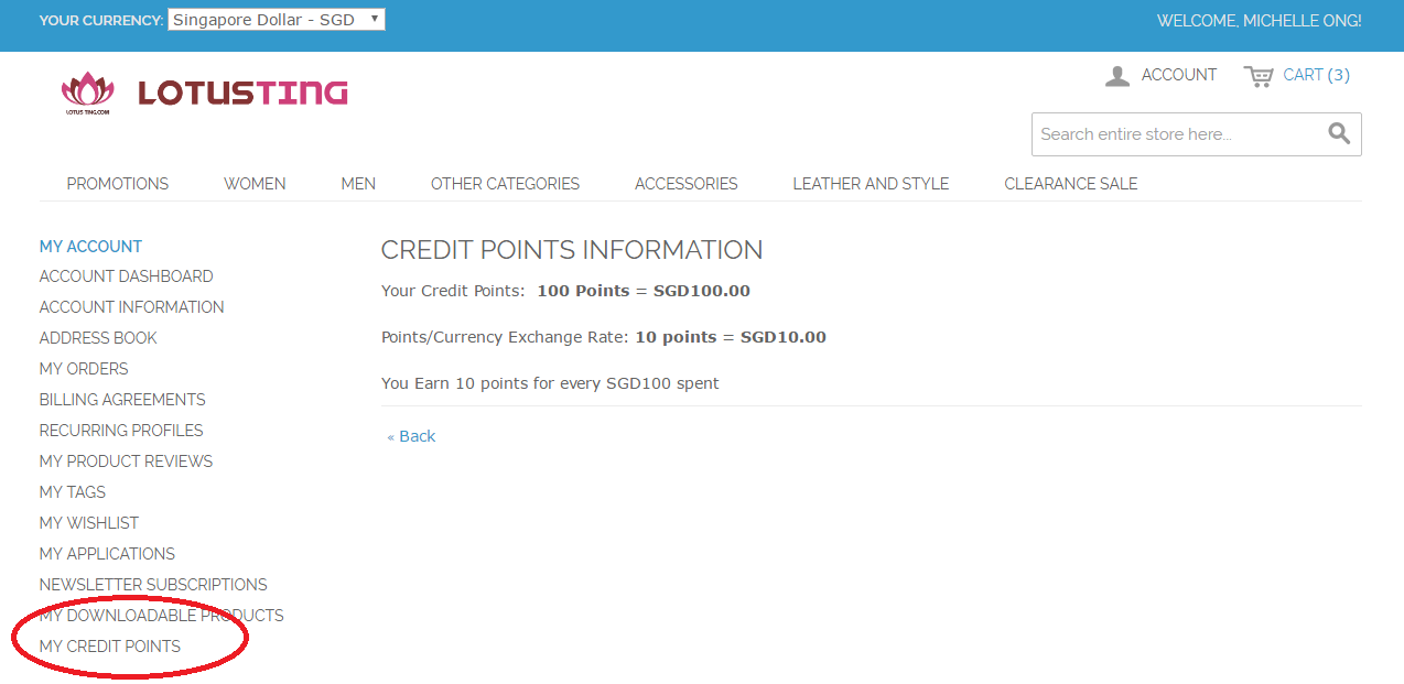 My Credit Points for Lotus Coins